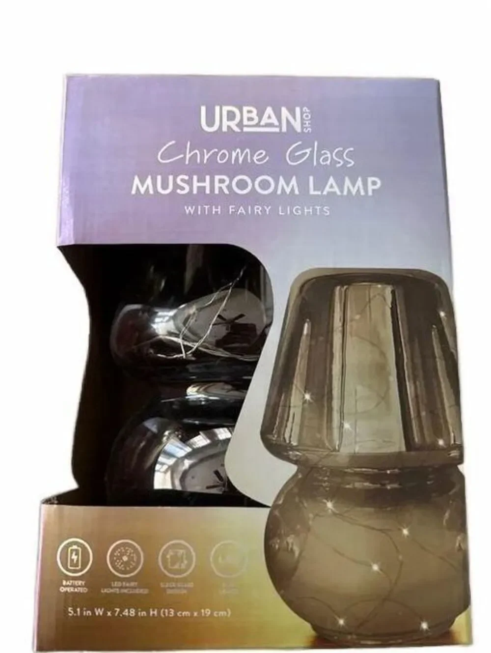 Urban Shop Chrome Glass Mushroom Lamp LED Fairy Lights Y2K Aesthetic Decor New
